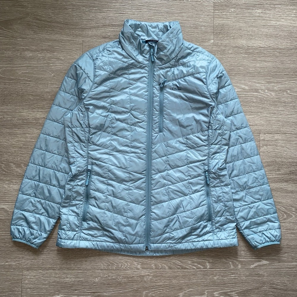 L.L. Bean Women's PrimaLoft Packaway Jacket Size L Aqua Blue Outdoor Hike 503398